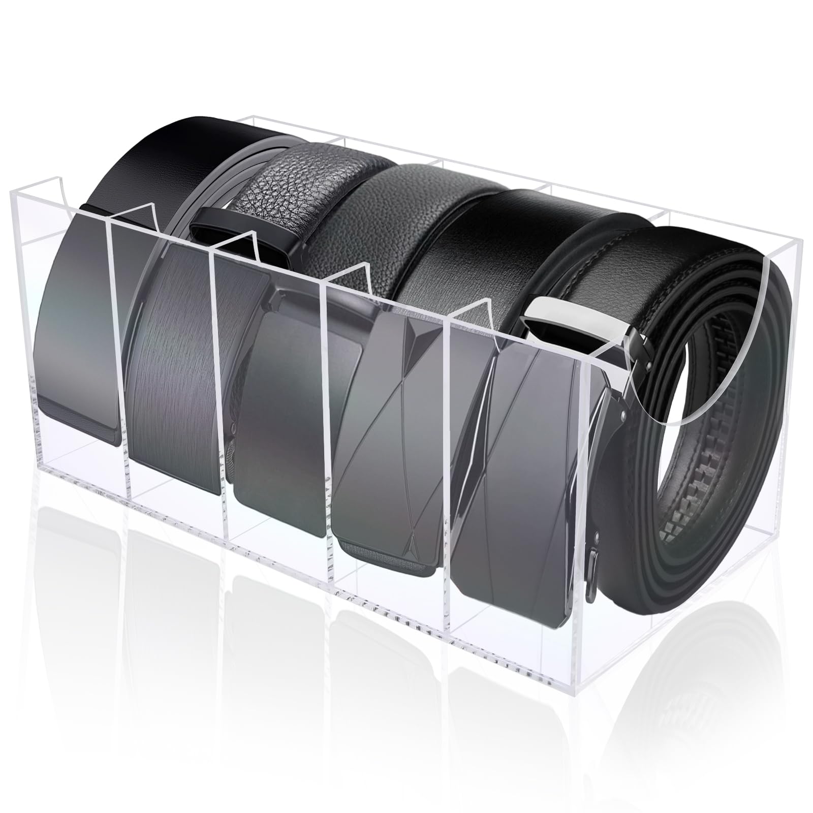 Photo 1 of HAKDAY Belt Organizer, Acrylic Belt Storage Holder for The Closet, 5 Compartments Display Case for Tie and Bow Tie