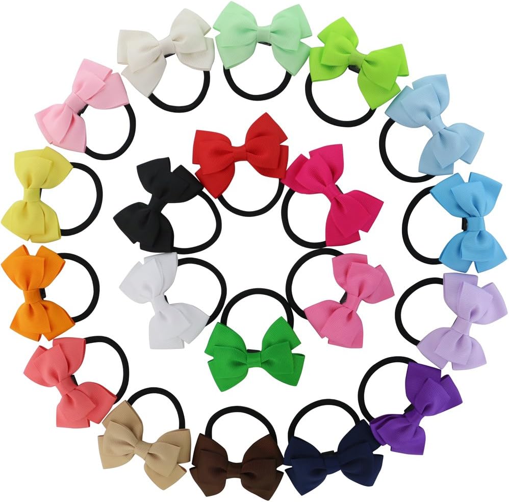 20pcs Baby Girls Pigtail Bows Pony Tail Holder Boutique Grosgrain Ribbon Hair Bows Cute Head Headbands For Teens Toddlers Babies Infant Kids Wedding Hair Accessories