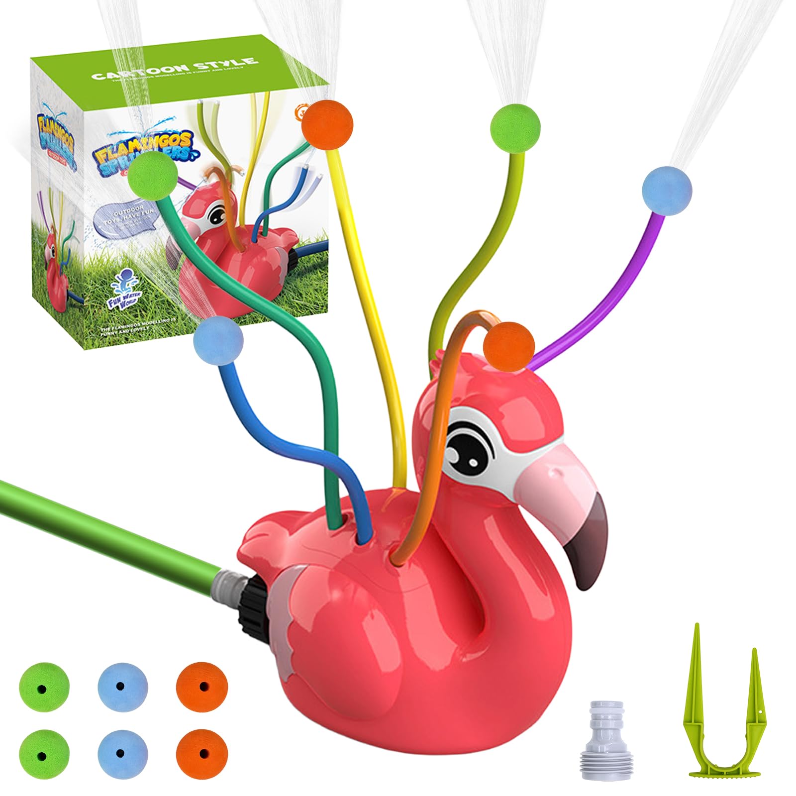 Water Spray Sprinkler for Kids, Kids Sprinkler with 6 Wiggle Tubes Sponge Balls, Cute Outdoor Sprinklers to Garden Hose, Summer Outside Toys Garden Backyard Lawn Splashing Fun Toys for Pet