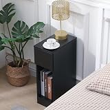 Pantanal 20CM Slim Bedside Table with Drawer Shelf Black Nightstand view 3