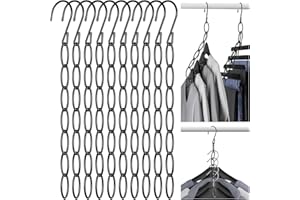 10-Pack Clothing Chain Hanger, Metal Space-Saving Closet Organizer, Anti-Wrinkle 7 Loop Organizer for Clothes, Dorm Room Esse