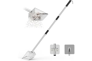 Aoktech Large Metal Chicken Poop Scooper with Deep Shovel, Long Chicken Coop Litter Scoop with Extendable Stainless Steel Handle, 4 in 1 Multifunctional Heavy Duty Litter Sifting Shovel(20 to 43")