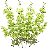 FERIAL Artificial Delphinium Flowers Silk Larkspur Flowers Faux Snapdragon Long Stem Fake Plant Spray Arrangement 4pcs Green for Home Office Garden Wedding Table Vase Decor