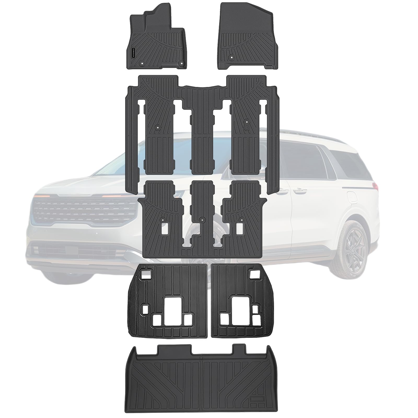 Photo 1 of SANBAN-AXE Floor Liners & Backrest Mat for 2025 2026 KIA Carnival Hybrid Version 8 Seat (Not Fit Pure Fuel),TPE All Weather Protection Car Floor Mats with Trunk Mat Covering The Backrest