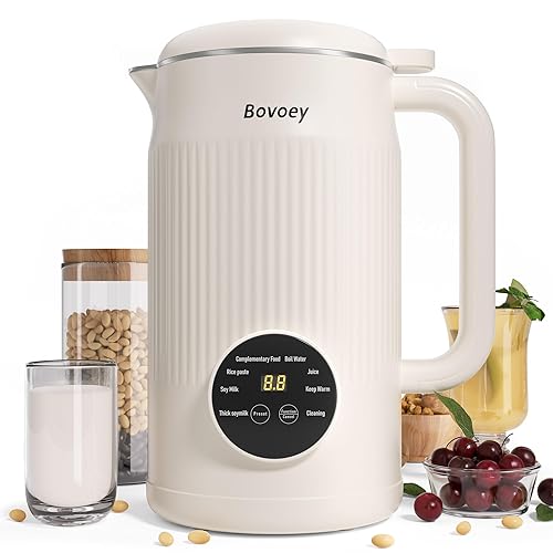 Bovoey Nut Milk Maker Machine, Automatic Nut Milk Maker Almond Homemade Milk, Plant-Based Milk Almond Milk Maker, 40oz Soy Milk Maker Delay Start/Self Clean/Boil Water/Keep Warm (White)