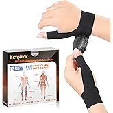 Precut Kinesiology Tape for Thumb Right, KTQUICK 12PCS Waterproof & Hypoallergenic Latex-Free Athletic Tape for Thumb Support, Wrist & Thumb Brace, Elastic Breathable Long-Lasting Thumb Tape (Black)