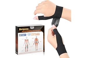 Precut Kinesiology Tape for Thumb Right, KTQUICK 12PCS Waterproof & Hypoallergenic Latex-Free Athletic Tape for Thumb Support, Wrist & Thumb Brace, Elastic Breathable Long-Lasting Thumb Tape (Black)