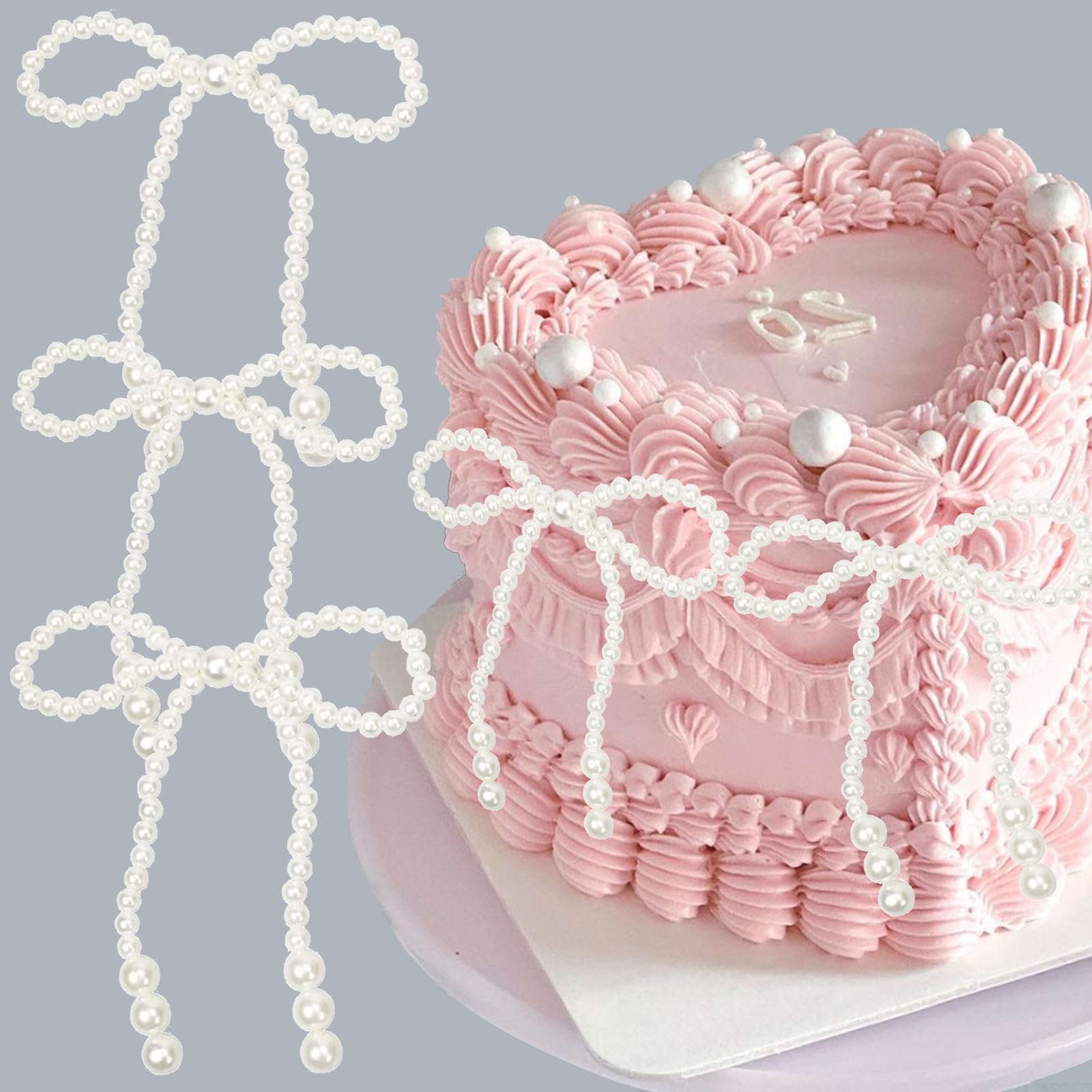 Photo 1 of ***STOCK PHOTO, ITEM SIZE/ COLOR MAY VARY***5pcs Pearl Bow Cake Toppers Cupcake Toppers Bow Decorations, Flower Wrapping Decorations Wedding Themed Party Birthday Cake Decoration***STOCK PHOTO, ITEM SIZE/ COLOR MAY VARY***