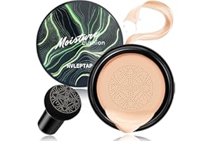 NVLEPTAP Mushroom Head Air Cushion CC Cream Foundation Moisturizing Concealer BB Cream,Bright Face Makeup Base Long Lasting with Mushroom Makeup Sponge(Natural)