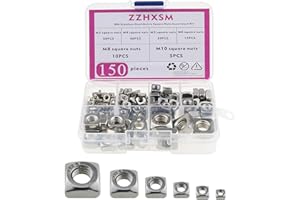 ZZHXSM 150PCS 304 Stainless Steel Metric Square Nuts Assortment Kit, M3-M10, Silver