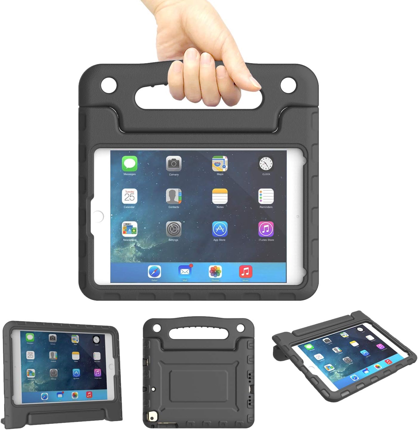 Kids Case for iPad Mini 1 2 3 4 5 Generation - Lightweight Shockproof Convertible Protection Cover with Built-in Handle Stand Children Tablet and 2019 - Retina Display (Black)