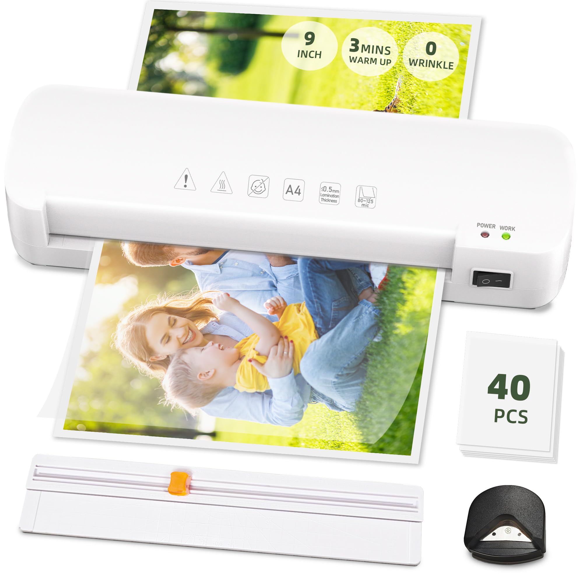 Photo 1 of NOVODESK Laminator Machine with 40 Laminating Sheets, Thermal Laminator with Paper Trimmer & Corner Rounder, Laminating Kit for Home Office School and Class, White
