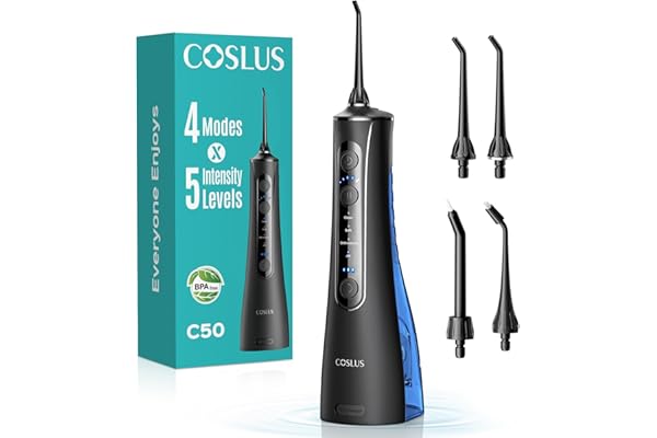 COSLUS C50 Water Flosser for Teeth: 4 Modes & 5 Intensities Water Dental Pick with MDL Accepted for Orthodontic, Braces & Gum