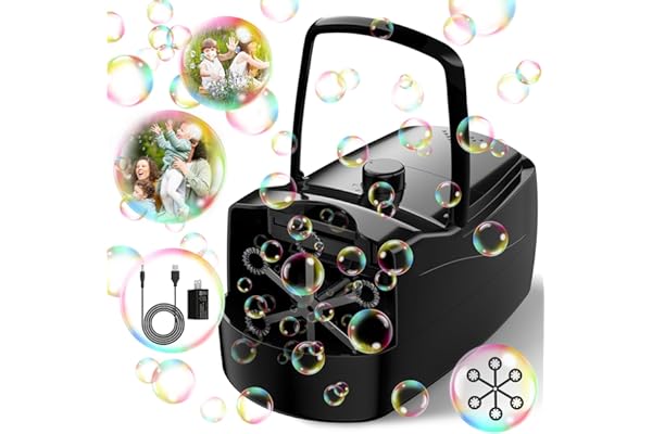 Bubble Machine,18000+ Big Bubbles/Min Automatic Bubble Blower for Kids with 2 Speeds,6 Wands,Operated by Plugin or Batteries Bubble Maker for Outdoor/Indoor Birthday Parties,Wedding (Black)
