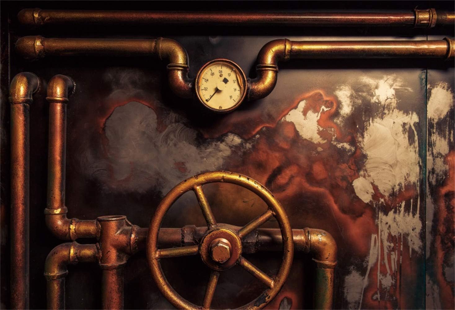 10x6.5ft Steampunk Backdrop for Photography Vinyl Industrial Revolution Vintage Steam Train Rusty Brass Pipeline Panel Grunge Wall Background Nostalgia Style Child Adult Photo Shoot Studio