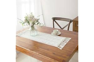 FEXIA Boho Macrame Table Runner with Tassels 36 Inches Long Cream for Farmhouse Home Decor Bohemian Dining Bedroom Decor Rustic Bridal Shower (12x36 Inches)
