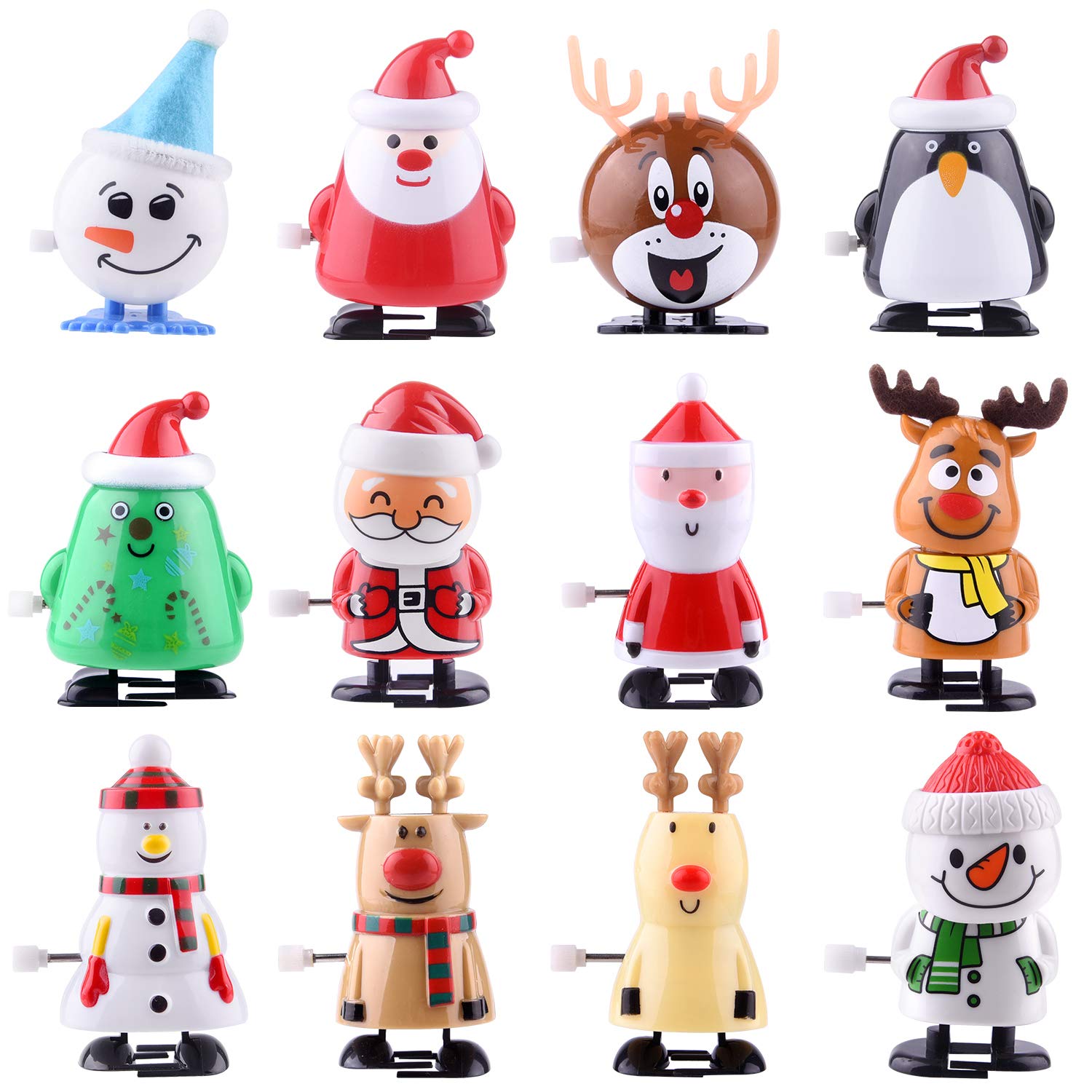 FEPITO 12 Pcs Christmas Wind-Up Toys Set Snowman Reindeer Toy for Kids Secret Santa Party Bag Gift for Christmas Birthday Thanksgiving