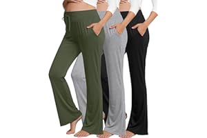Neer 3 Pack Women's Lounge Maternity Pants Pregnancy Wide Leg Casual Sweatpants Drawstring Flare Pants with Pockets