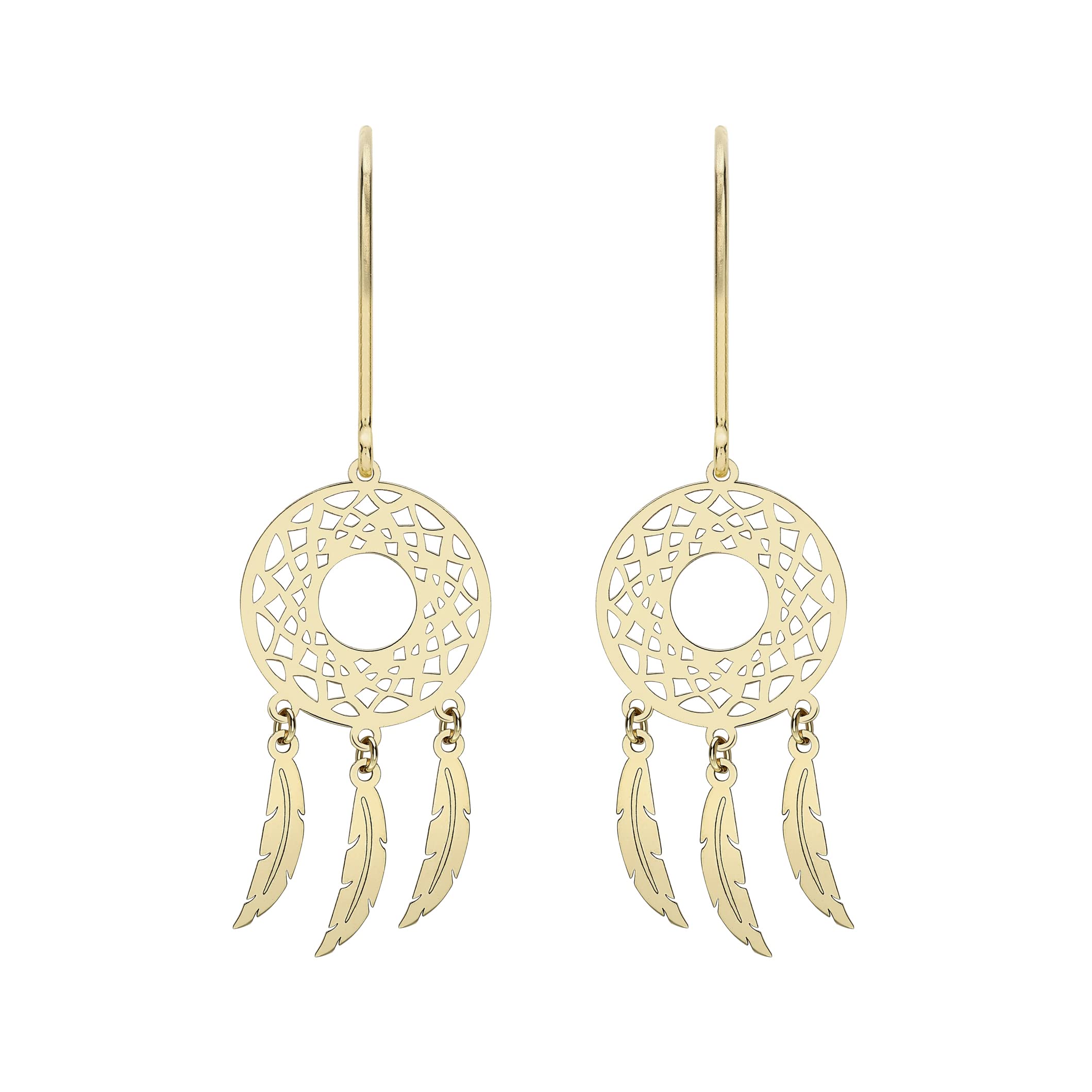 CARISSIMA Women's 9 ct Yellow Gold Circle Cut Out Dream Catcher Dangle and Drop Earrings