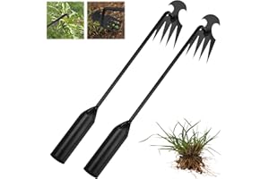 gavosy Garden Weed Pulling Tool Uprooting Weeding Tool, Weed Puller Tool, 2025 New Portable Garden Weeding Tool, Stainless Steel Weeder Tool, 4 Teeth Weeding Artifact Uprooting Weeding Tool(2PCS)