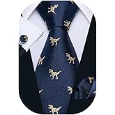 Barry.Wang Fun Animal Ties for Men Designer Handkerchief Cufflink WOVEN Casual Necktie Set Festival