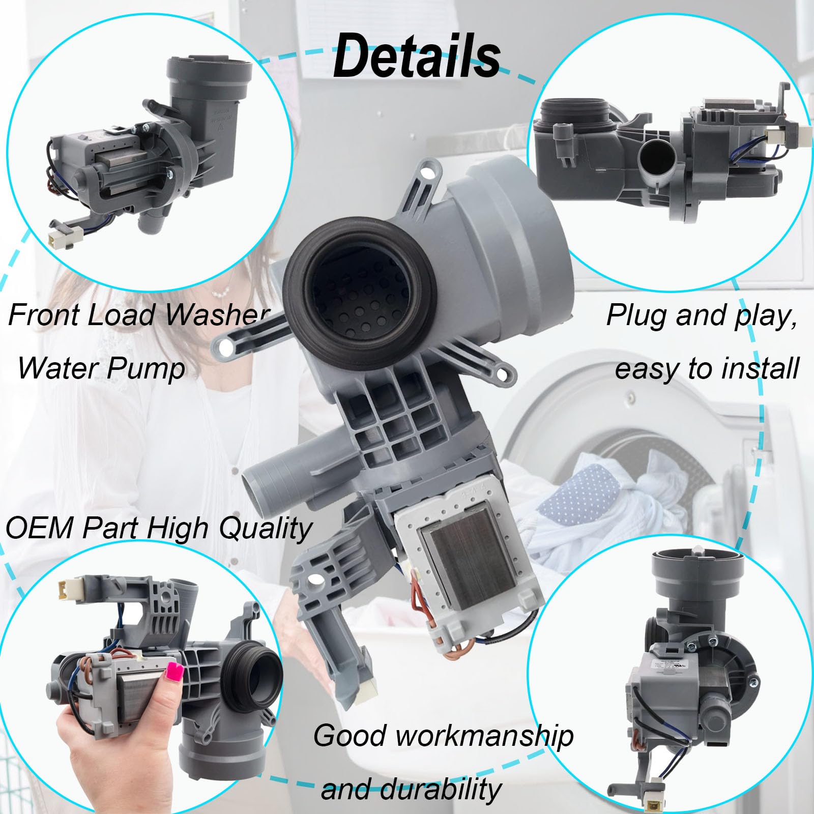 WPW10605427VR, W10425238 Washer Drain Pump Compatible with Whirlpool, Maytag WFW72HEDW0, WFW8540FW1, MHW3505FW1, 7MMHW5500FC0, WFW75HEFW0,MHW6000AG2, MHW4300DW0, WFW92HEFW, MHW5100DW0, 7MWFW81HEDW0