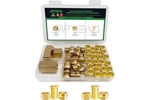 Japtend 55pcs 3/8" Brass Compression Sleeves Ferrules Inserts Nuts Fittings Assortment Kit, Hose Repair Kit of Air Water Fuel Oil Gas Tube Lines.