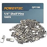POWERTEC QP1106 1/4 Inch Shelf Pegs 100 pcs, Spoon Shaped Shelf Pins Support Pegs for Shelves, Kitchen Cabinet Shelf, Bookshe
