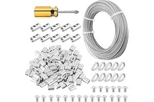 Abimars Wire Rope,328ft Stainless Steel Wire,1/16" Vinyl Coated Cable Wire Rope,7x7 Strand Braided Steel Cable with Loops, Thimble, Use for Lights Hanging Wire, Garden Wire, Clothesline