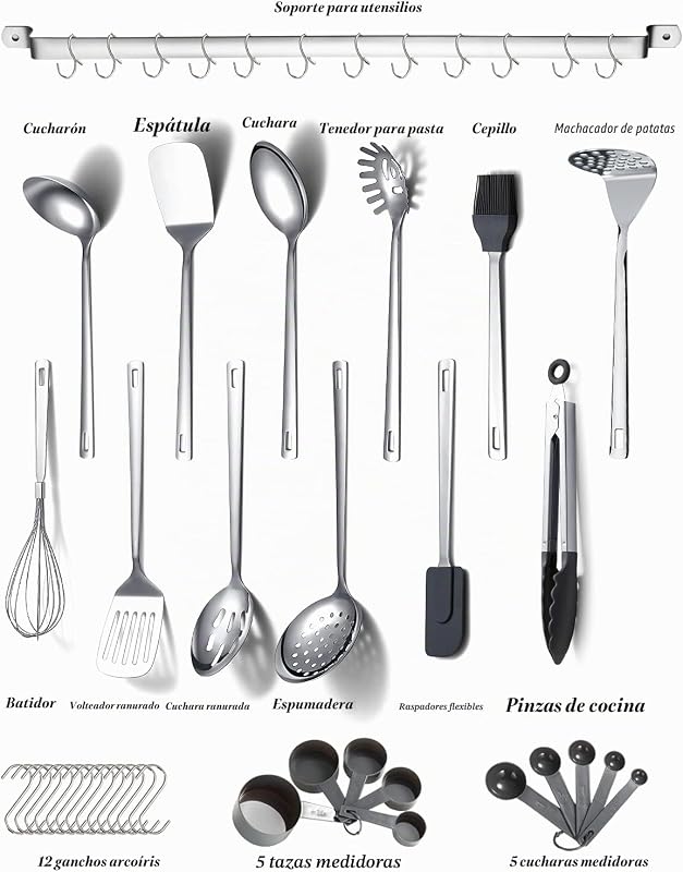 - Juego de utensilios de cocina (acero inoxidable, 37 piezas, antiadherente, resistente al calor, apto para lavavajillas — foto 2 de 8