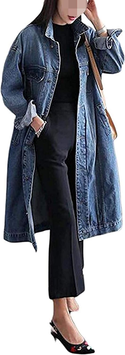 Women s Plus Size Trench Coat Long Loose Overcoat Jean Denim Jacket 