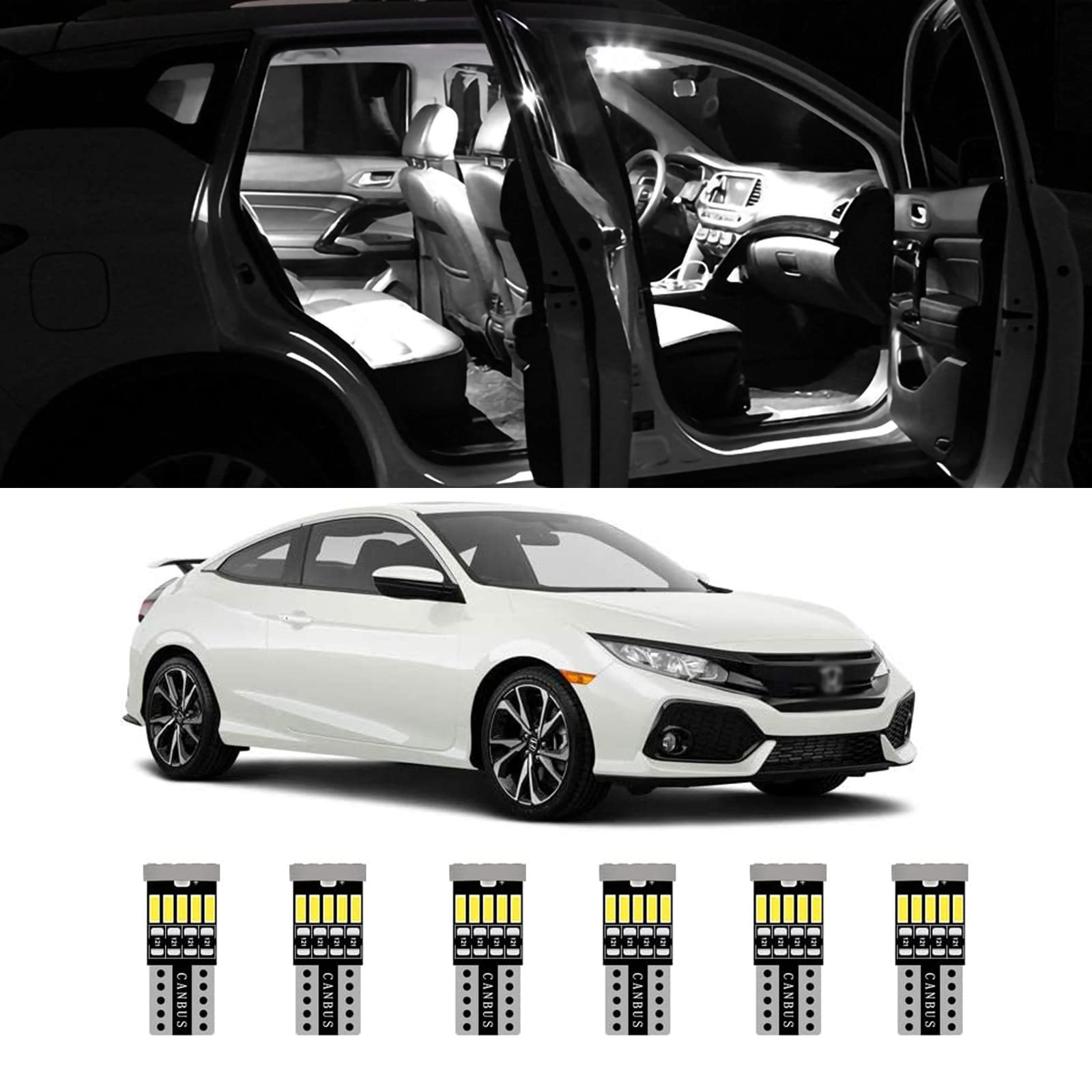 Photo 1 of AWALITED 6pcs White Interior LED Lights Kit for 2016 2017 2018 2019 2020 2021 Honda Civic Super Bright LED Map Dome Cargo Replacement Light Bulbs