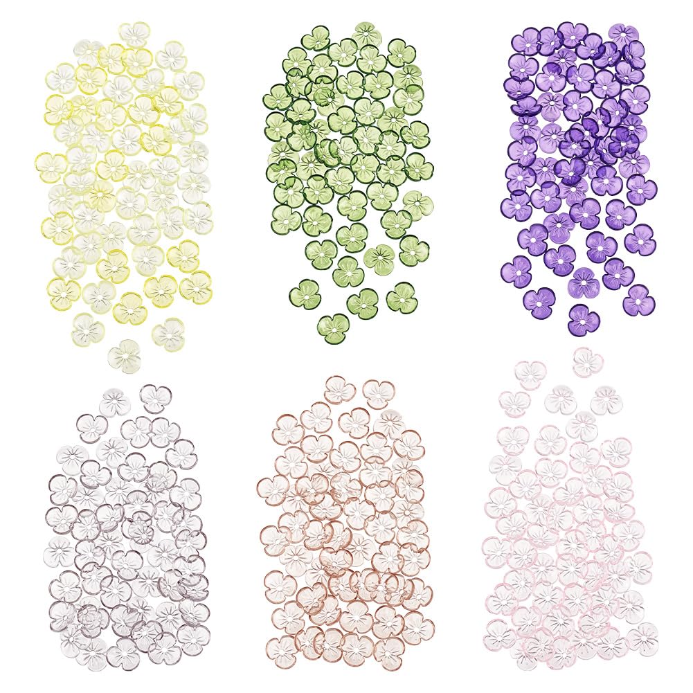 NBEADS 300 Pcs 6 Colors Flower Bead Caps, Floral End Caps 10mm Transparent Acrylic Flower Charms Beads for DIY Crafting Bracelet Necklace Jewelry Making