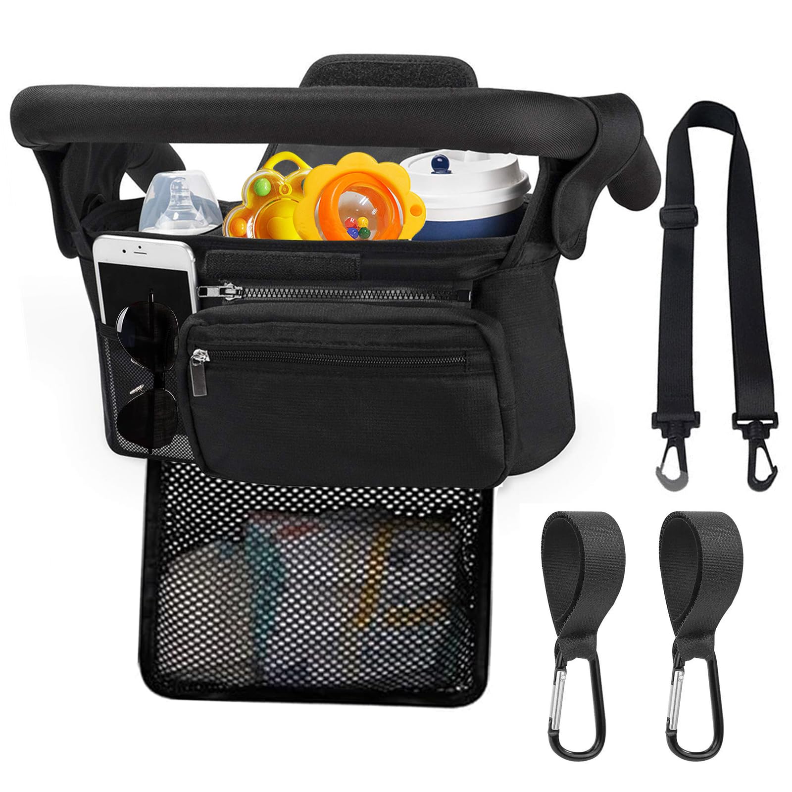 Photo 1 of HOINCO Universal Baby Stroller Organizer?with Heightened Insulated Cup Holder,Detachable Phone Bag,Shoulder Strap and Mesh Bag?Fits Most Strollers.