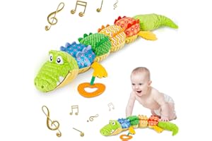 Sumobaby Infant Baby Musical Stuffed Animal Activity Soft Toys with Teether, Multi-Sensory Crinkle, Rattle and Textures, for Tummy Time Newborn 0-3-6-12 Months Boys, Girls, Crocodile (Alligator)