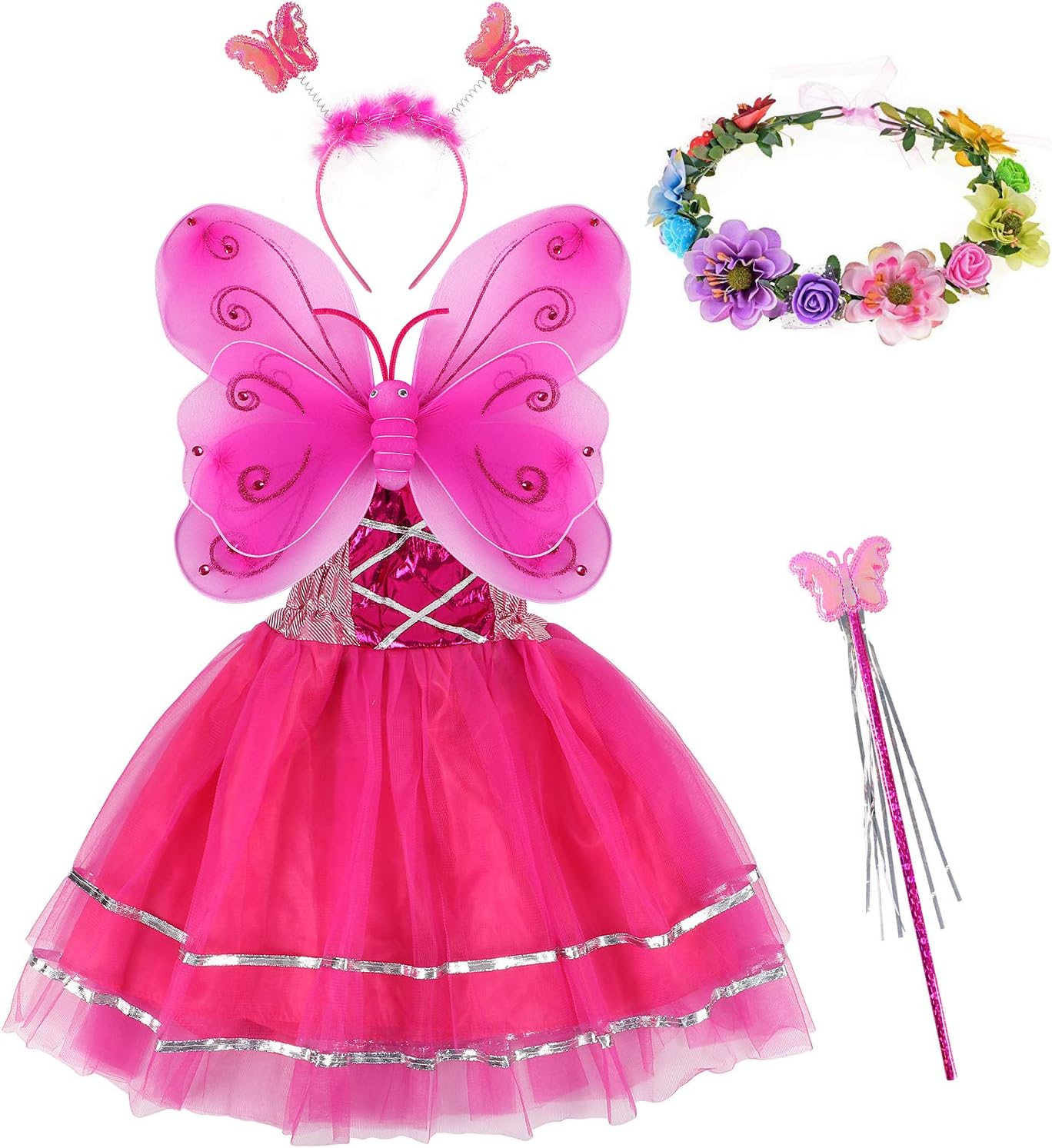 Tacobear 5pcs Fairy Costume for Girls Princess Dress Up with Fairy Wings  Butterfly Flower Headband Fairy Dress Fairy Wand Fairy Party Fairy Fancy  Dress for Kids Girls (Hot Pink) - BigaMart