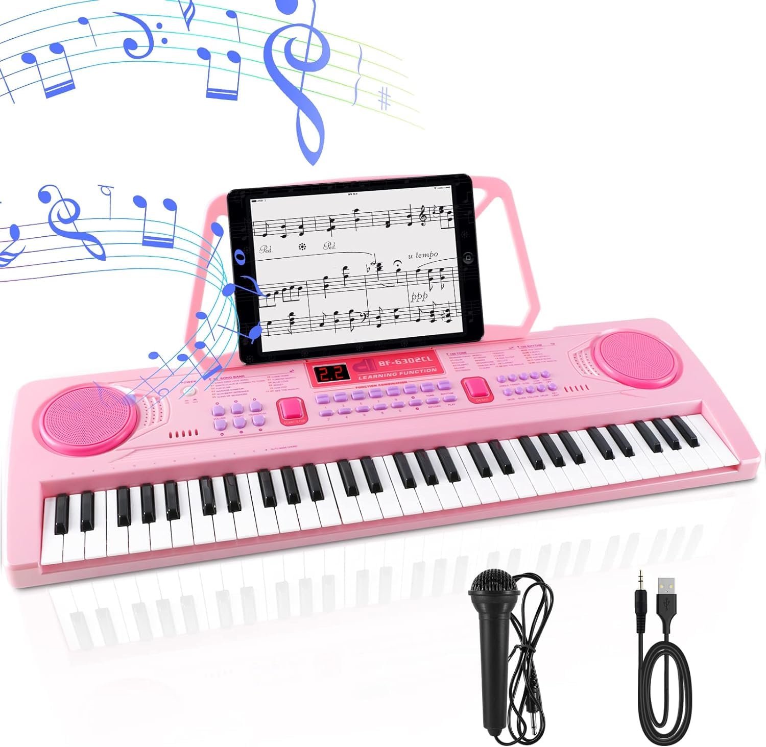 WOSTOO Kids Keyboard Piano, Portable 61 Keys Keyboard Electronic Digital Piano, Early Learning Educational Musical Piano Toy Keyboard for Beginners with Music Stand, Microphone (Pink) ?