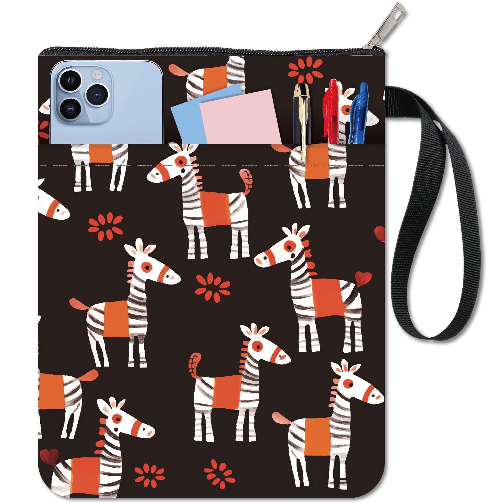 CRASPIRE Zebra Book Sleeve Cartoon Animal Book Covers Book Protector for Paperbacks Washable Fabric Cloth Book Cover with Zipper and Extra Sleeve Pocket for Book Lovers Classmate Xmas Gifts