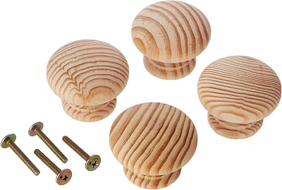 Merriway BH01267 Unlacquered Pine Cupboard Door Knob 50mm Pack of 4