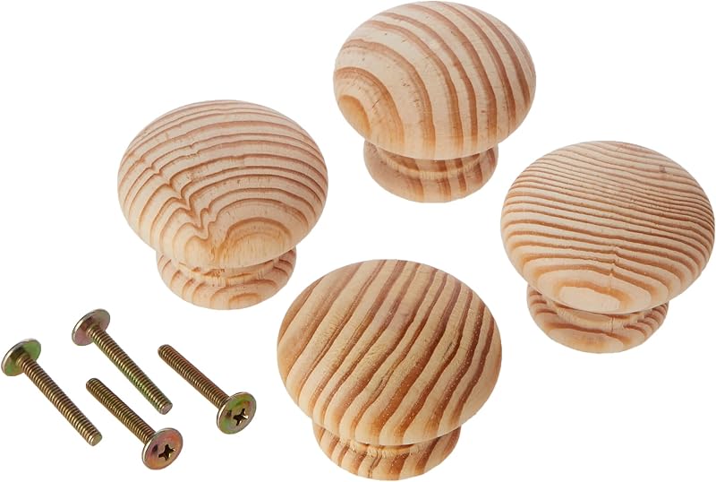 Merriway BH01267 Unlacquered Pine Cupboard Door Knob 50mm Pack of 4