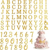 74 Pcs Custom Cake Topper Acrylic Gold Cake Letters Personalized Cakes Topper Name Acrylic Letters DIY A-Z &amp; 0-9 Number Alphabet Cakes Decoration for Wedding Anniversary Baby Shower Party Birthday
