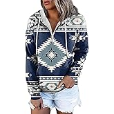 Akivide Women's Zip Up Aztec Hoodie Western Ethnic Printed Casual Long Sleeve Pullover Hooded Sweatshirt Pocket Plus Size