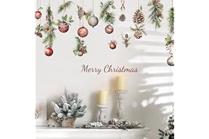 GENERIC Christmas Wall Decals Winter Pine Cones Colorful Balls Removable Vinyl Waterproof Decorations Window Clings Stickers for Kid Room Bedroom Home Party Decor