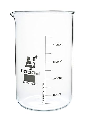 Amazon Com 5000 Ml 5l Extragrande Vaso Bajo Formulario Con Boquilla Y 500 Ml Graduaciones Premium Extra Grueso Borosilicato 3 3 Cristal 11 De Altura Diametro De 7 Eisco Labs Industrial Scientific