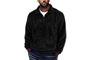 Men's Fuzzy Sherpa Sweatshirt Quarter Zip Pullover Fleece Winter Fall Warm Outerwear Casual Long Sleeve Tops
