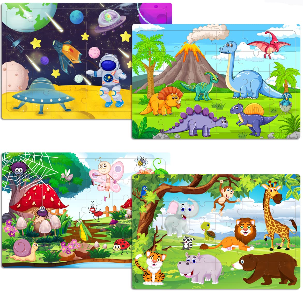 Wooden Jigsaw Puzzles for Kids 3-6 Year Olds - Space Dinosaur Animals 30 Piece Puzzle Toys - Toddler Children Learning Educational Puzzle Toys Set for Kids 3 4 5 6 Year Old (4 Puzzles)