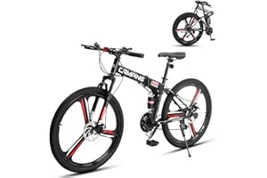 CamPingSurvivals 26" Foldable Bike, 21 Speeds Folding Bikes for Adults, Bicycle for Men & Women with Full-Suspension, Double-Walled Tire, Dual Disc Brake, Quick Release and Unique Wheel Look