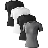 4 Pack Women's Long Sleeve Compression Shirts Athletic with T-Shirts Workout Tops for Gym Yoga Running