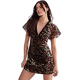 Nasty Gal Cherry Devore Lace Trim Open Back Mini Dress