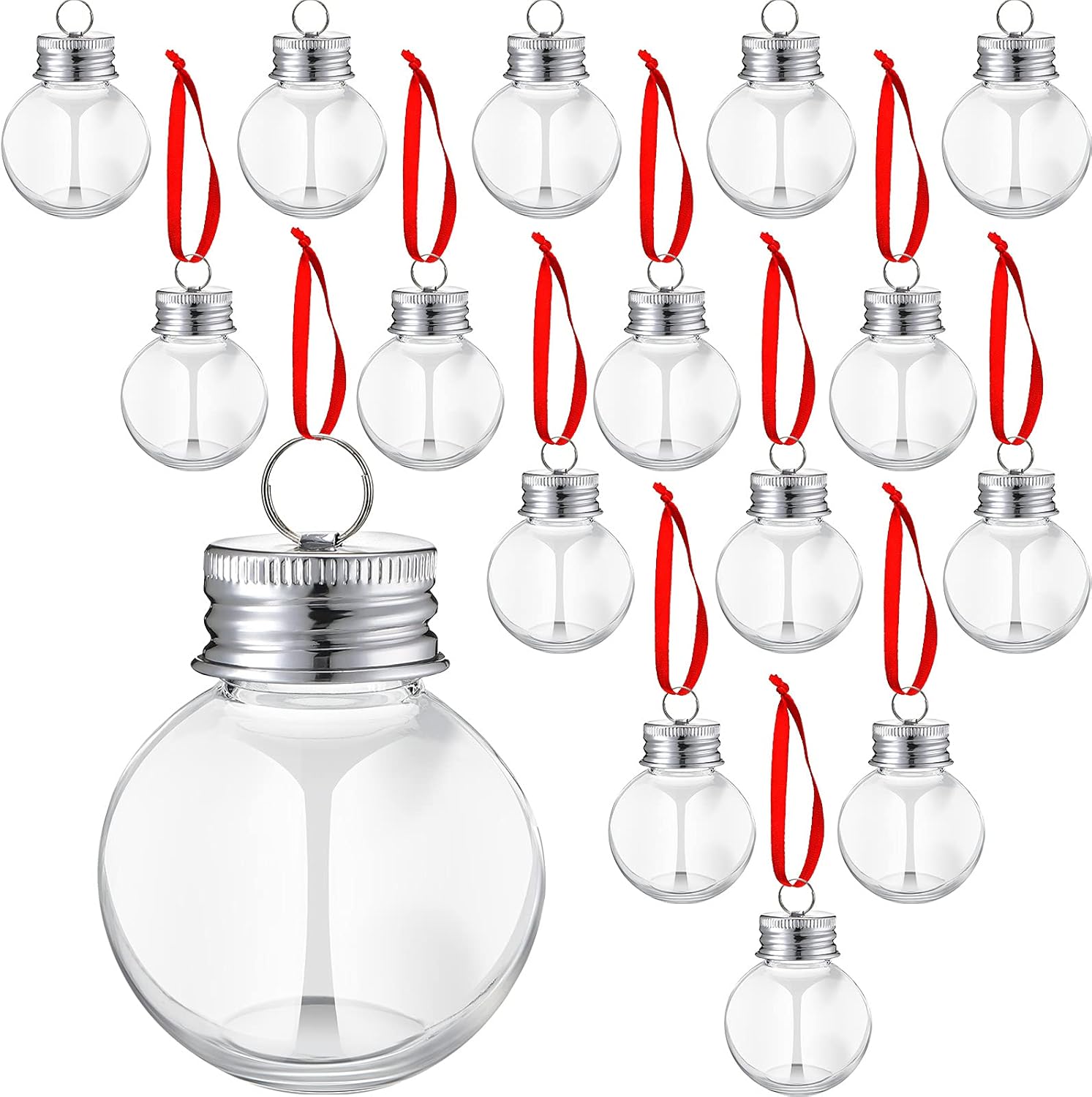 Ornaments - Patelai Christmas Drink Balls Shot Glass Ornament Plastic Fillable Christmas Tree Ornaments Clear Xmas Water Bottle Bulbs for Holiday Party Decor Indoor Outdoor (Silver Lid,18 Pieces)